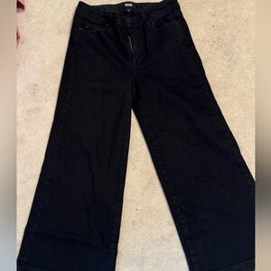 Black PAIGE denim jeans, wide leg, size 28. Unsure of style name